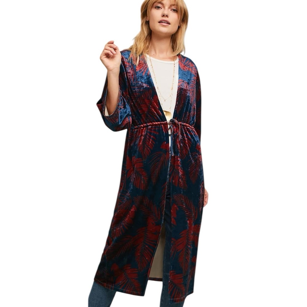 Anthropologie Palm Velvet Kimono Open Front Duster Whimsygoth Dark Romantic RIYA